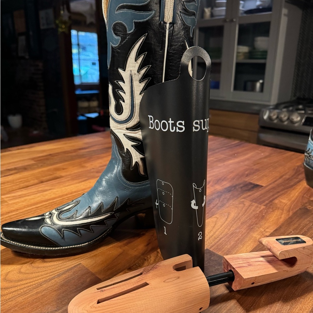 Lucchese double eagle custom handmade Black, Blue & White Western Cowboy Boots - Picture 5 of 6